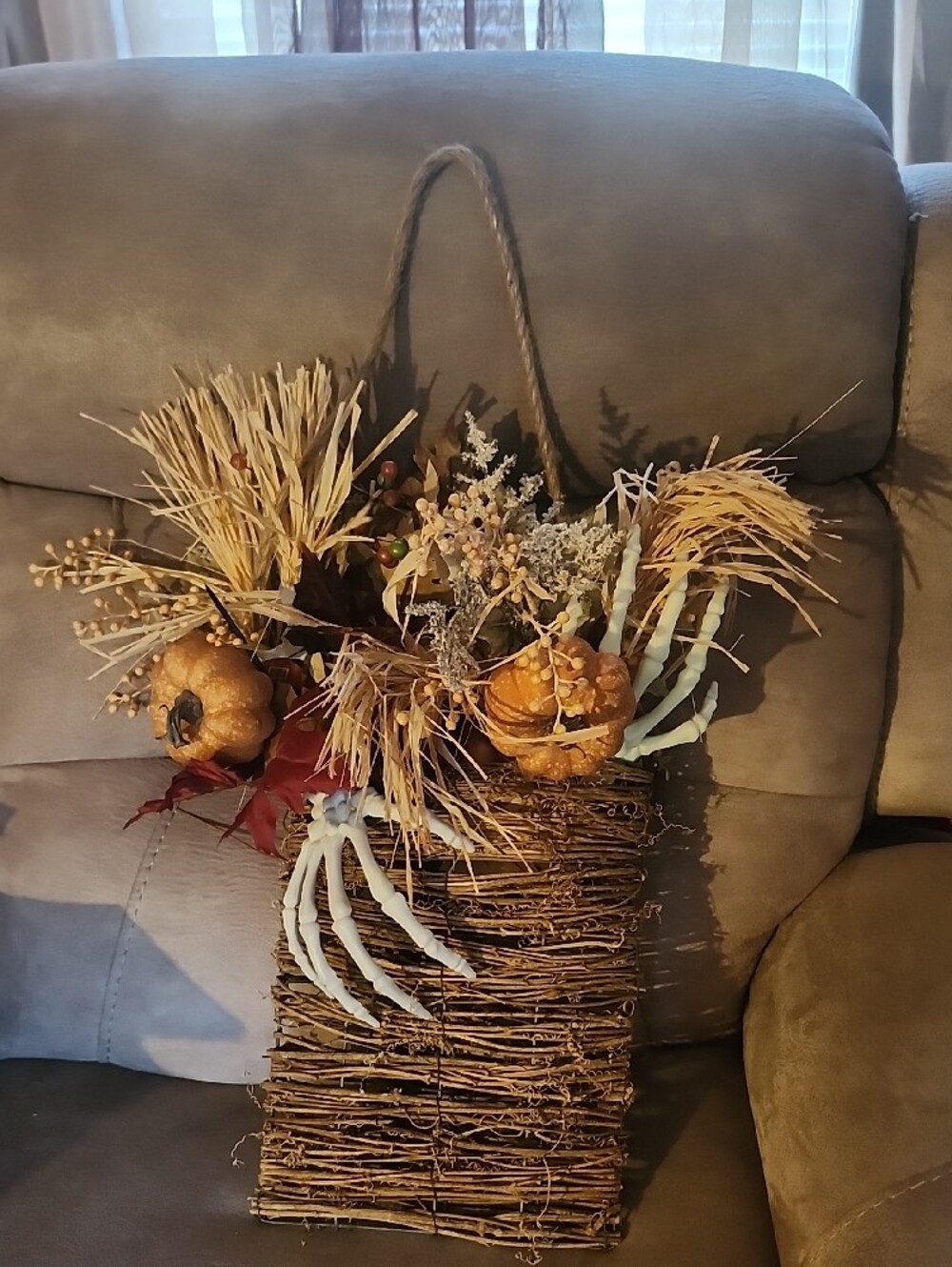 Autumn Harvest Pumpkin & Grass Decorative Wreath - Rustic Fall Home Accent - Picture 2 of 3